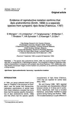 Species from Sympatric Apis Florea (Fabricius, 1787)