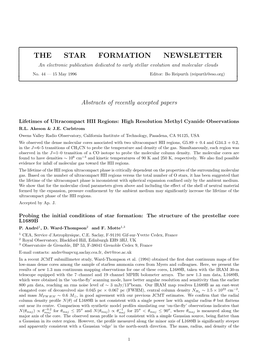 THE STAR FORMATION NEWSLETTER an Electronic Publication Dedicated to Early Stellar Evolution and Molecular Clouds