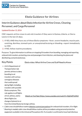 Interim Guidance About Ebola Infection for Airline Crews, Cleaning Personnel, and Cargo Personnel