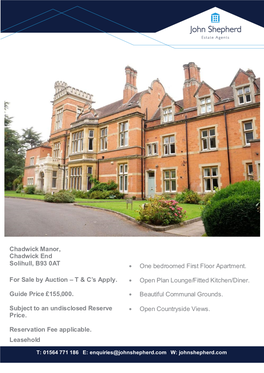 Chadwick Manor, Chadwick End Solihull, B93 0AT for Sale by Auction