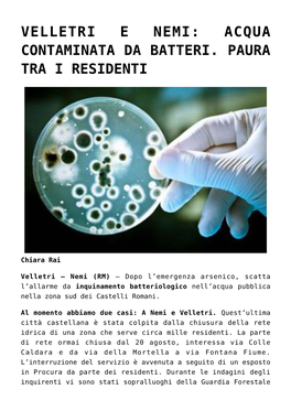 Velletri E Nemi: Acqua Contaminata Da Batteri