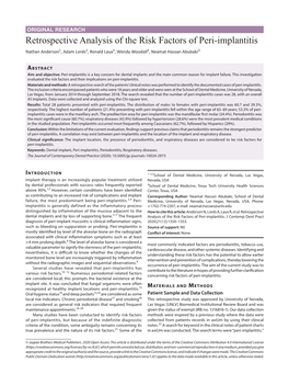 Retrospective Analysis of the Risk Factors of Peri-Implantitis Nathan Anderson1, Adam Lords2, Ronald Laux3, Wendy Woodall4, Neamat Hassan Abubakr5