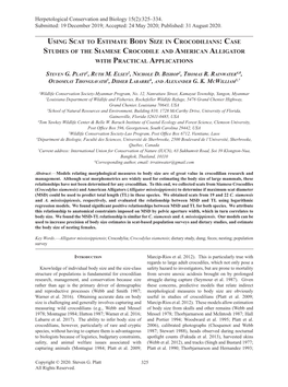 Using Scat to Estimate Body Size in Crocodilians: Case Studies of the Siamese Crocodile and American Alligator with Practical Applications