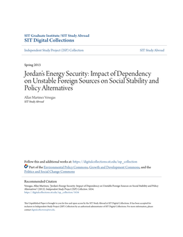 Jordan's Energy Security: Impact of Dependency on Unstable Foreign