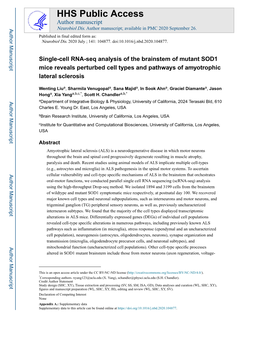 Single-Cell RNA-Seq Analysis of the Brainstem of Mutant SOD1 Mice Reveals Perturbed Cell Types and Pathways of Amyotrophic Lateral Sclerosis