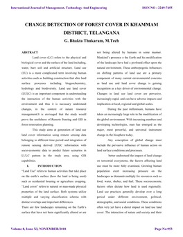 Change Detection of Forest Cover in Khammam District, Telangana G