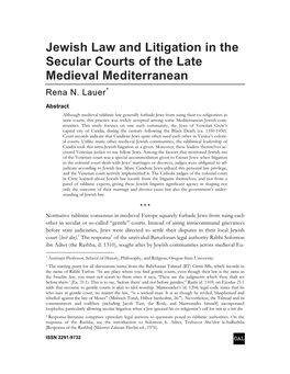 Jewish Law and Litigation in the Secular Courts of the Late Medieval Mediterranean Rena N