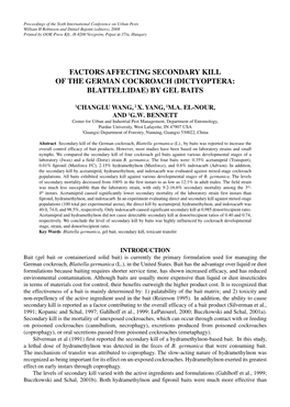 Factors Affecting Secondary Kill of the German Cockroach (Dictyoptera: Blattellidae) by Gel Baits