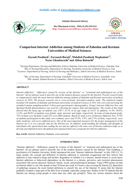 Comparison Internet Addiction Among Students of Zahedan and Kerman Universities of Medical Sciences