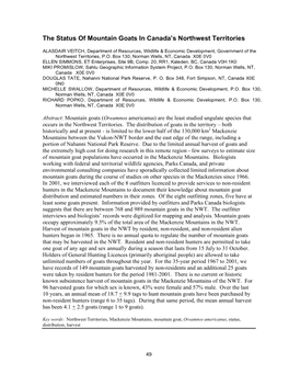 The Status of Mountain Goats in Canada's Northwest Territories