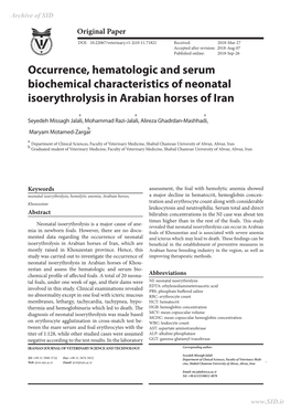 Occurrence, Hematologic and Serum Biochemical Characteristics of Neonatal Isoerythrolysis in Arabian Horses of Iran
