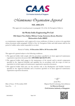 Maintenance Organisation Approval NO