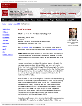 Ira Katznelson | Mershon Center for International Security Studies | the Ohio State University