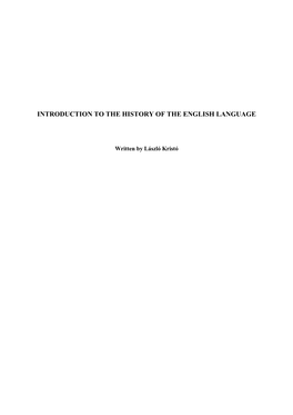 Introduction to the History of the English Language