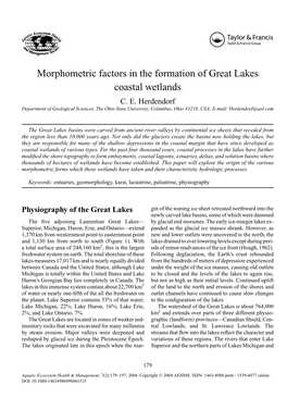 Morphometric Factors in the Formation of Great Lakes Coastal Wetlands C