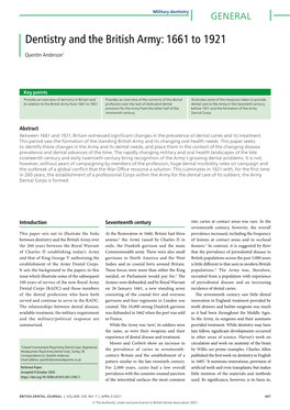 Dentistry and the British Army: 1661 to 1921