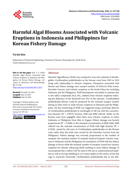 Harmful Algal Blooms Associated with Volcanic Eruptions in Indonesia and Philippines for Korean Fishery Damage