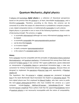 Quantum Mechanics Digital Physics