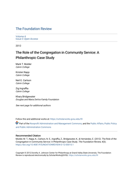 The Role of the Congregation in Community Service: a Philanthropic Case Study