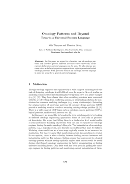 Ontology Patterns and Beyond Towards a Universal Pattern Language
