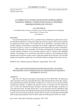 Razones, Modos Y Consecuencias De La Reforma Agraria Rumana De 1918/1921