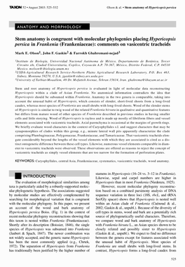 Stem Anatomy Is Congruent with Molecular Phylogenies Placing Hypericopsis Persica in Frankenia (Frankeniaceae): Comments on Vasi