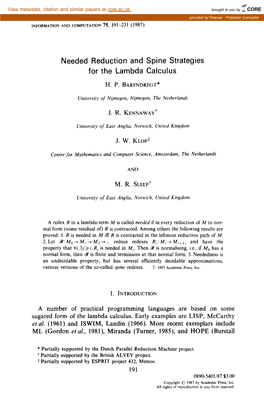 Needed Reduction and Spine Strategies for the Lambda Calculus