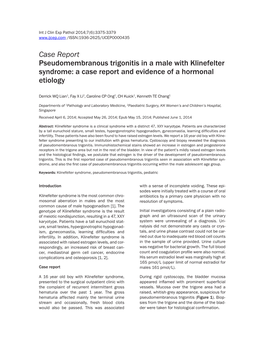 Case Report Pseudomembranous Trigonitis in a Male with Klinefelter Syndrome: a Case Report and Evidence of a Hormonal Etiology