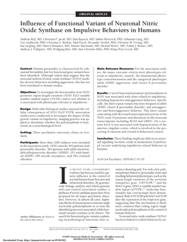 Influence of Functional Variant of Neuronal Nitric Oxide Synthase on Impulsive Behaviors in Humans