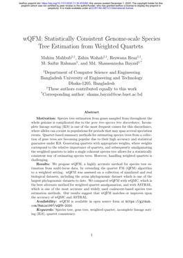 Wqfm: Statistically Consistent Genome-Scale Species Tree Estimation from Weighted Quartets