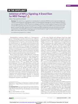 Inhibition of HIF1` Signaling: a Grand Slam for MDS Therapy?