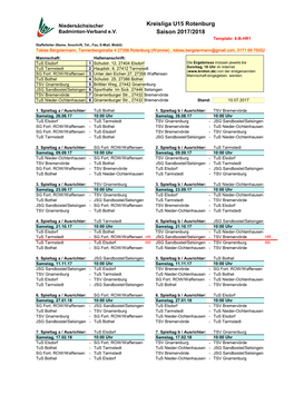Kreisliga U15 Rotenburg Saison 2017/2018