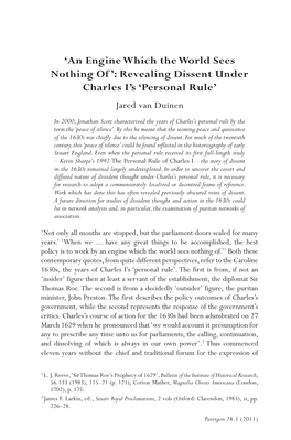 Revealing Dissent Under Charles I's 'Personal Rule'