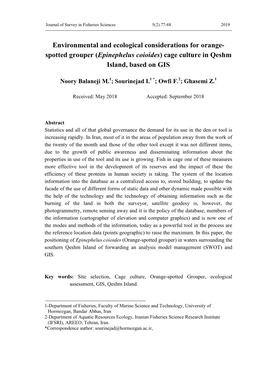 (Epinephelus Coioides) Cage Culture in Qeshm Island, Based on GIS