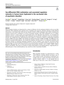 Sex-Differential DNA Methylation and Associated Regulation Networks in Human Brain Implicated in the Sex-Biased Risks of Psychiatric Disorders