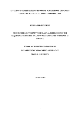 Effect of Interest Rates on Financial Performance of Deposit Taking Micro Financial Institutions in Kenya