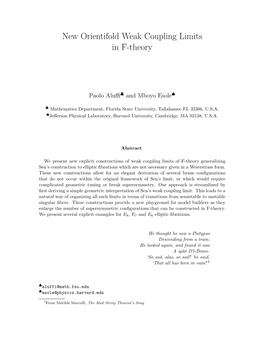 New Orientifold Weak Coupling Limits in F-Theory