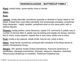Ranunculaceae – Buttercup Family
