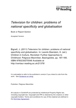 Television for Children: Problems of National Specificity and Globalisation
