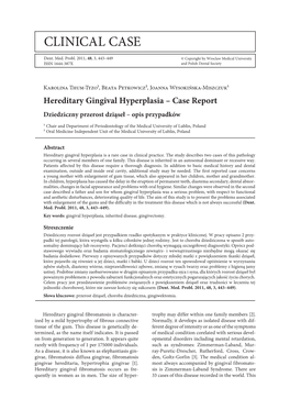 Hereditary Gingival Hyperplasia – Case Report Dziedziczny Przerost Dziąseł – Opis Przypadków