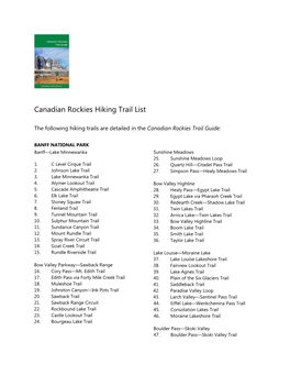 Canadian Rockies Hiking Trail List