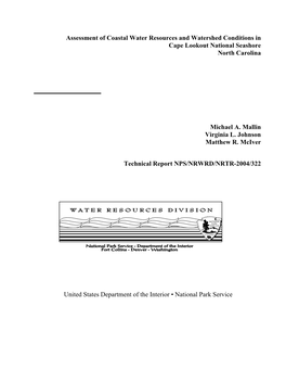 Assessment of Coastal Water Resources and Watershed Conditions in Cape Lookout National Seashore North Carolina