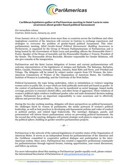 Caribbean Legislators Gather at Parlamericas Meeting in Saint Lucia to Raise Awareness About Gender-Based Political Harassment