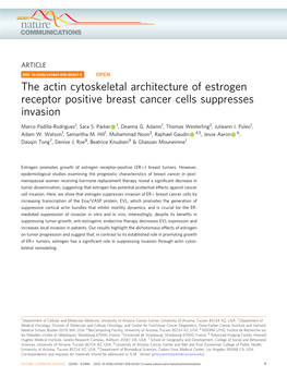 The Actin Cytoskeletal Architecture of Estrogen Receptor Positive Breast Cancer Cells Suppresses Invasion