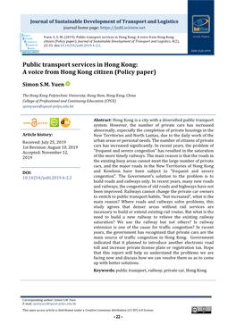 Public Transport Services in Hong Kong: a Voice from Hong Kong Scientific Platform