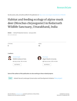 Habitat and Feeding Ecology of Alpine Musk Deer (Moschus Chrysogaster) in Kedarnath Wildlife Sanctuary, Uttarakhand, India