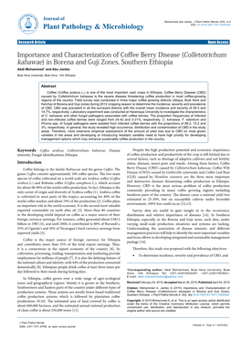 (Colletotrichum Kahawae) in Borena and Guji Zones, Southern Ethiopia Abdi Mohammed* and Abu Jambo Bule Hora University, Bule Hora, 144, Ethiopia