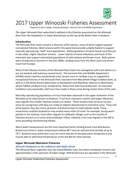 Upper Winooski Watershed Fisheries Summary