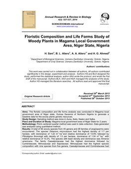 Floristic Composition and Life Forms Study of Woody Plants in Magama Local Government Area, Niger State, Nigeria