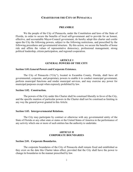 Charter for the City of Pensacola